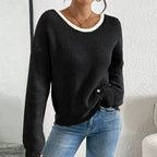 Women's Bow Sweater Long Sleeve Top, Open Back Crew Neck Split Pullover, Fall Trendy Going Out Sweater