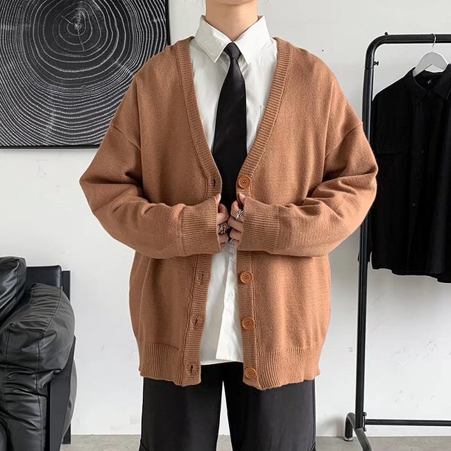 Simple V-neck Loose And Lazy Style Solid Color Sweater Main Image