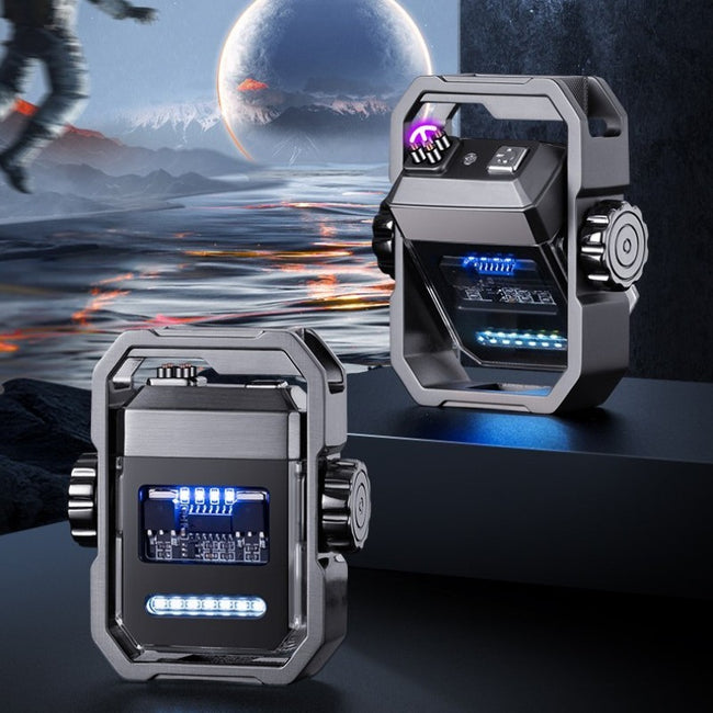 New Pulse Lighter Double Arc Outdoor Windproof Type-C Charging Electric Lighter Mechanical Alloy Rotary Gyroscope Decompression Tool Main Image