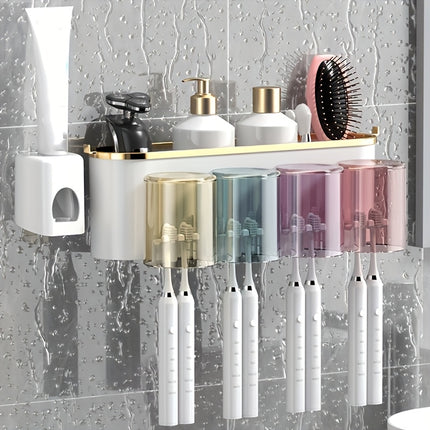 Wall Mounted Toothbrush Holder With Dispenser And Tumbler