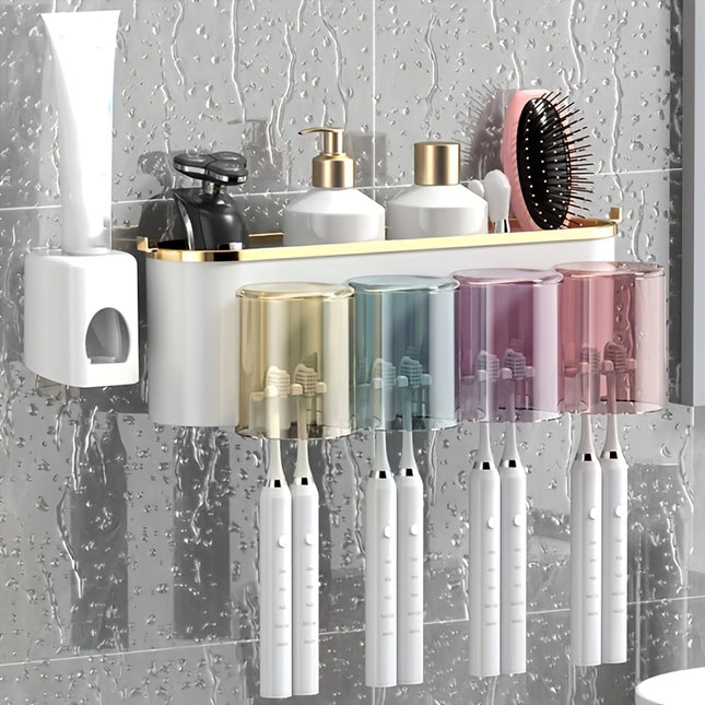 Wall Mounted Toothbrush Holder With Dispenser And Tumbler