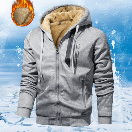 Men's Winter Fleece Lined Hooded Jacket With Zipper Closure