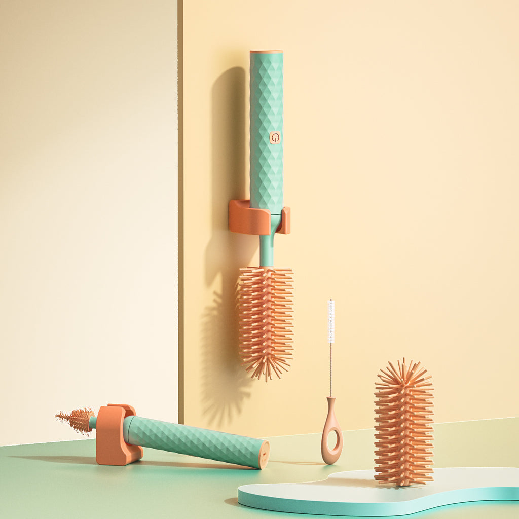 Electric Silicone Bottle Brush 360 Degree Rotating Baby Pacifier Cup Pacifier Cleaning Brush Set With Lithium Battery