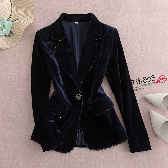 Black Pleuche Temperament Slim Fashion Velvet Suit Hover Image