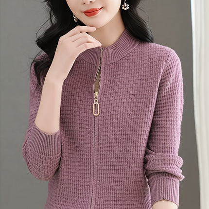 Women's Elegant Full Zip Winter Coat With Stand Collar