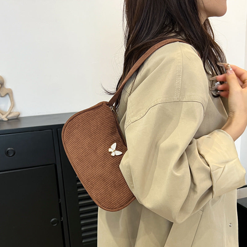Solid Color Corduroy Butterfly Large Capacity Shoulder Bag