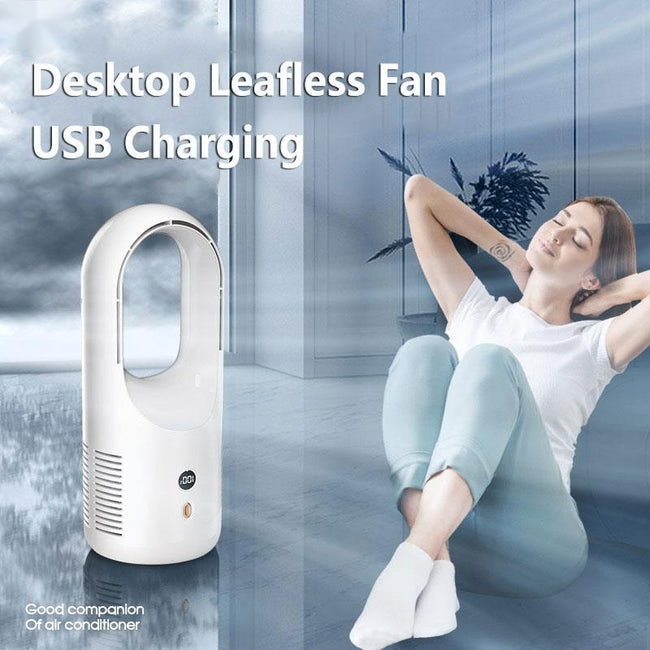 Electric Bladeless Fan Cooler Desktop Portable Usb Rechargable Air Cooling Fan Wireless Led Display Silent 360 Circulation Hover Image