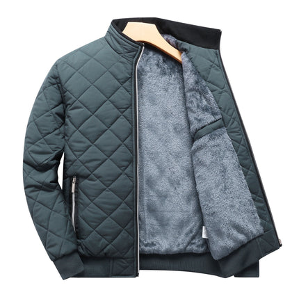 Mens Quilted Fleece Lined Winter Jacket Dark Green Zip Up