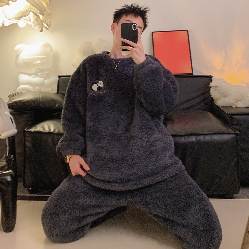 Plush Pajamas Men's Winter Warm Leisure Flannel Suit