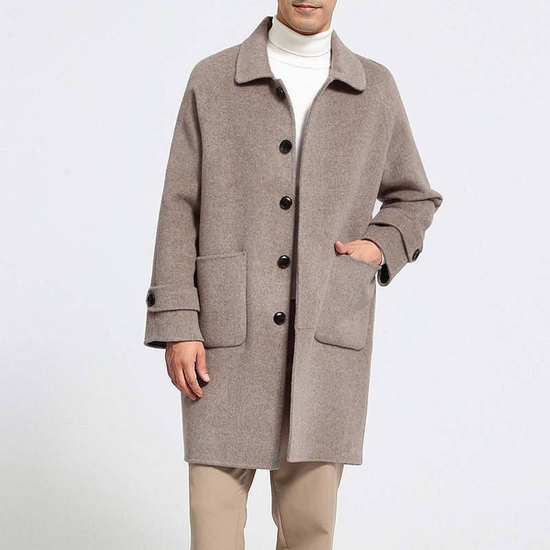 Wool Reversible Woolen Coat Men's Mid-length Single-breasted Baggy Coat