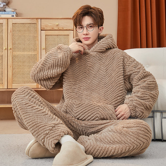 Men's Flannel Can Be Worn Outside Casual Homewear Coral Fleece Suit Hover Image