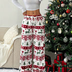 Christmas Plush Warm Pattern Printing Casual And Comfortable Loose Straight Trousers