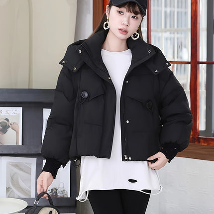Snap Front Zip Up Hoodie Puffy Insulated Winter Coat Women