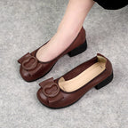Low-cut Authentic Leather Women's Mid Heel Slip-on Round Head Pumps