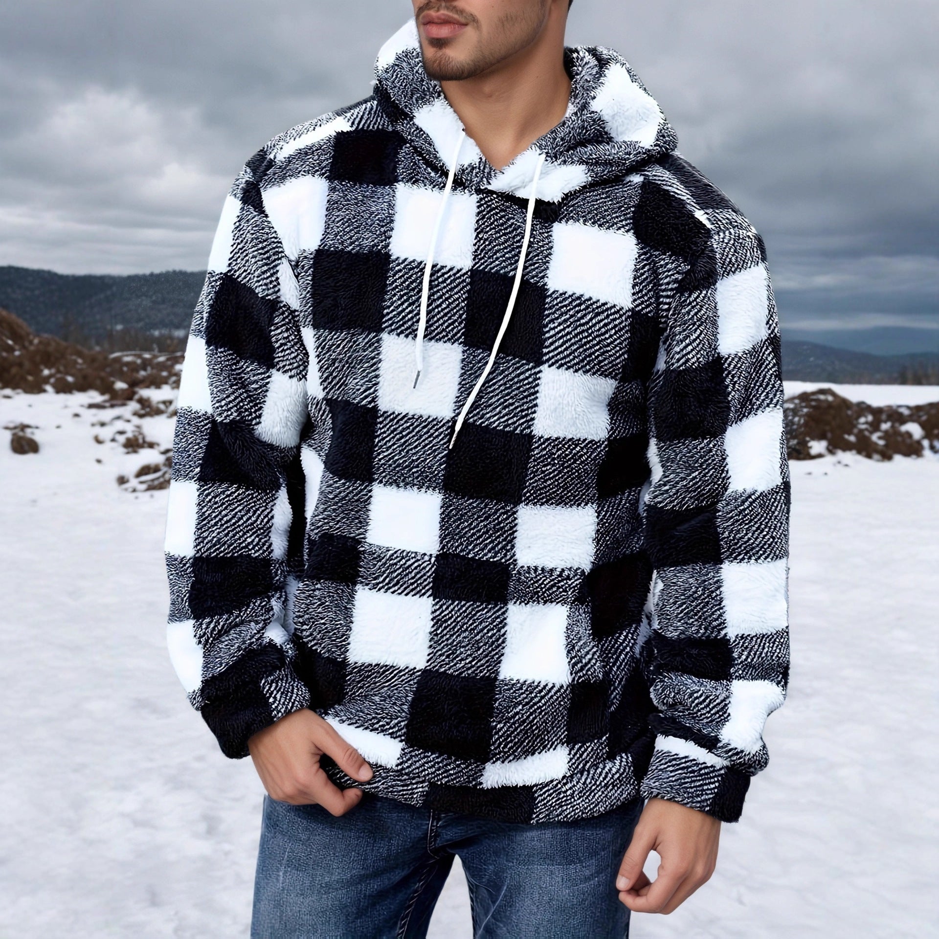 European And American Autumn And Winter Plaid Pattern Imitation Fur Men's Break