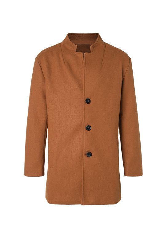 A Solid-color, Form-fitting Woolen Coat For Middle-aged And Young Men In Autumn