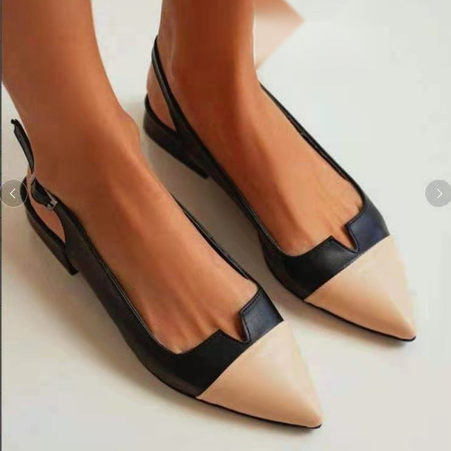 Spring 2024 Summer New Women's Shoes Pointed Flat Bottom Pumps Color Matching Low Heel Shoes Hover Image