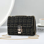 Woolen Twist Lock Shoulder Bag Versatile Women's Bag Gold Silk Contrast Color