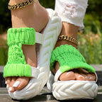 Platform Sandals Summer Braided Knit Hollow Open Toe Slipper Sandals - Anklet Not Included
