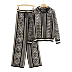 Temperament Hooded Sweater Younger Pullover Wide Leg Pants Knitting Suit