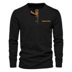 Men's Independent Stand Corduroy Casual Henley Slim Solid Color Long Sleeve T-shirt
