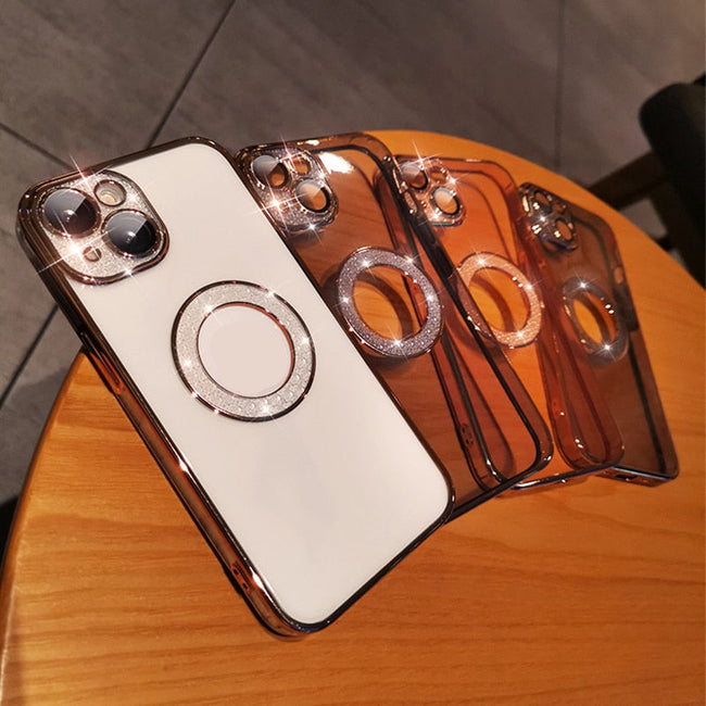 Electroplating Soft Diamond Ring Phone Case Drill Leakage Standard Mobile Phone Case Lens Film Hover Image