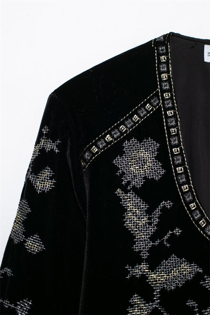 Women's Casual Embroidered Velvet Jacket