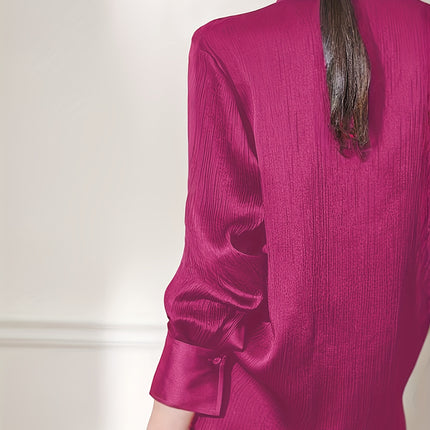 Elegant Women Black Satin Shirt Polyester Long Sleeve