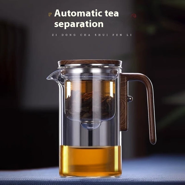 One Click Magnetic Teapot Separation Filtration Glass Tea Pot Wood Handle Tea Water Separation Inner Container Teapot Main Image