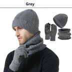Winter New Thickened Men's Hat Scarf Gloves Three-piece Set