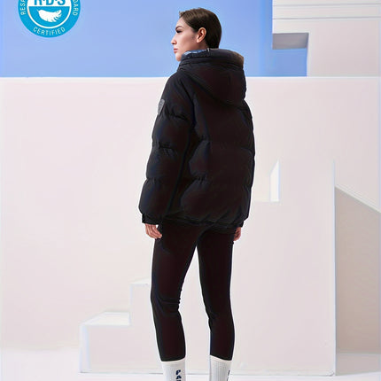 Solid Zipper Front Hooded Coat For Fall And Winter Women