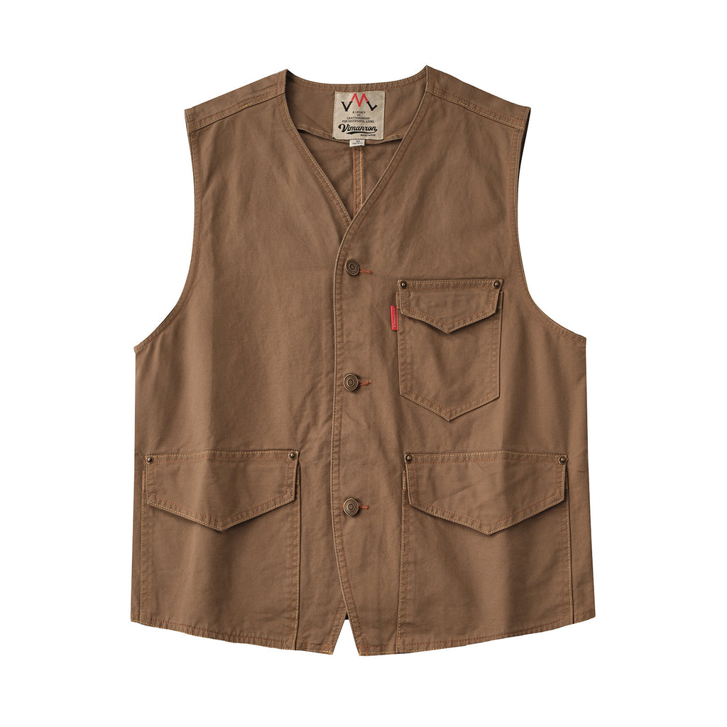 Original Kaji Retro Worn Looking Washed-out Woven Cotton Vest