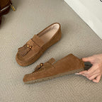 Women's Inner Height Increasing Slip-on Tassel Frosted Lefu Flat Shoes