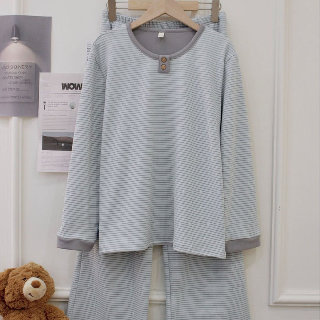 Round Neck Pullover De Velvet Pajamas Women's Autumn Long-sleeved Trousers Striped Homewear Suit Main Image