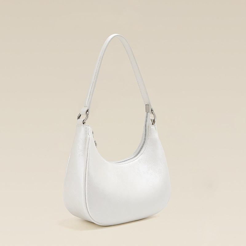 Chinese Style White One Shoulder Crossbody Moon Bag