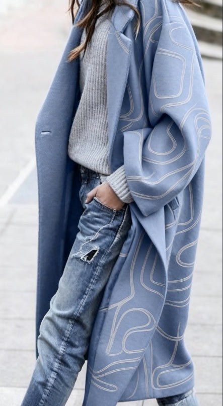 Printed Loose Long Women's Wool Coat Main Image