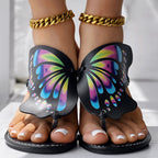 Butterfly Print Round Toe Flip Flops, Comfortable Summer Beach Shoes, Casual Women's Footwear, Perfect For Poolside And Daily Wear