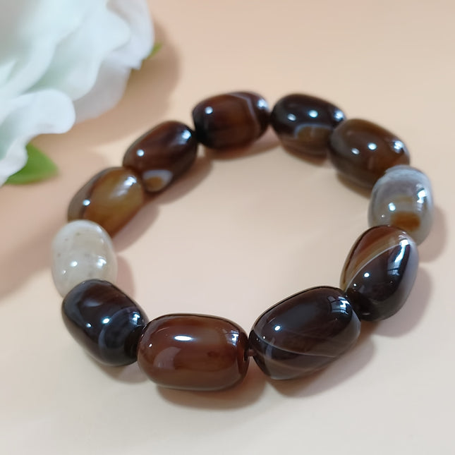 Natural Striped Agate Bracelet Cylindrical 18mm Unisex Gift