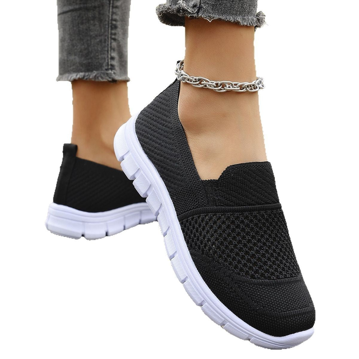 Large Size Mesh Breathable Flat Solid Color Casual Flyknit Pumps