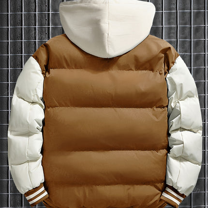 Men And Women Heavyweight Hooded Jacket Red Color Block