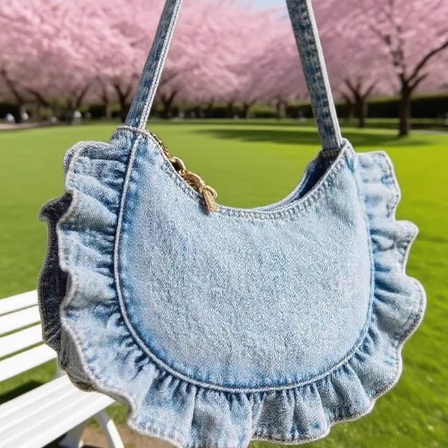 Polyester Women's Denim Lace Pleated Cross-body Bag Main Image