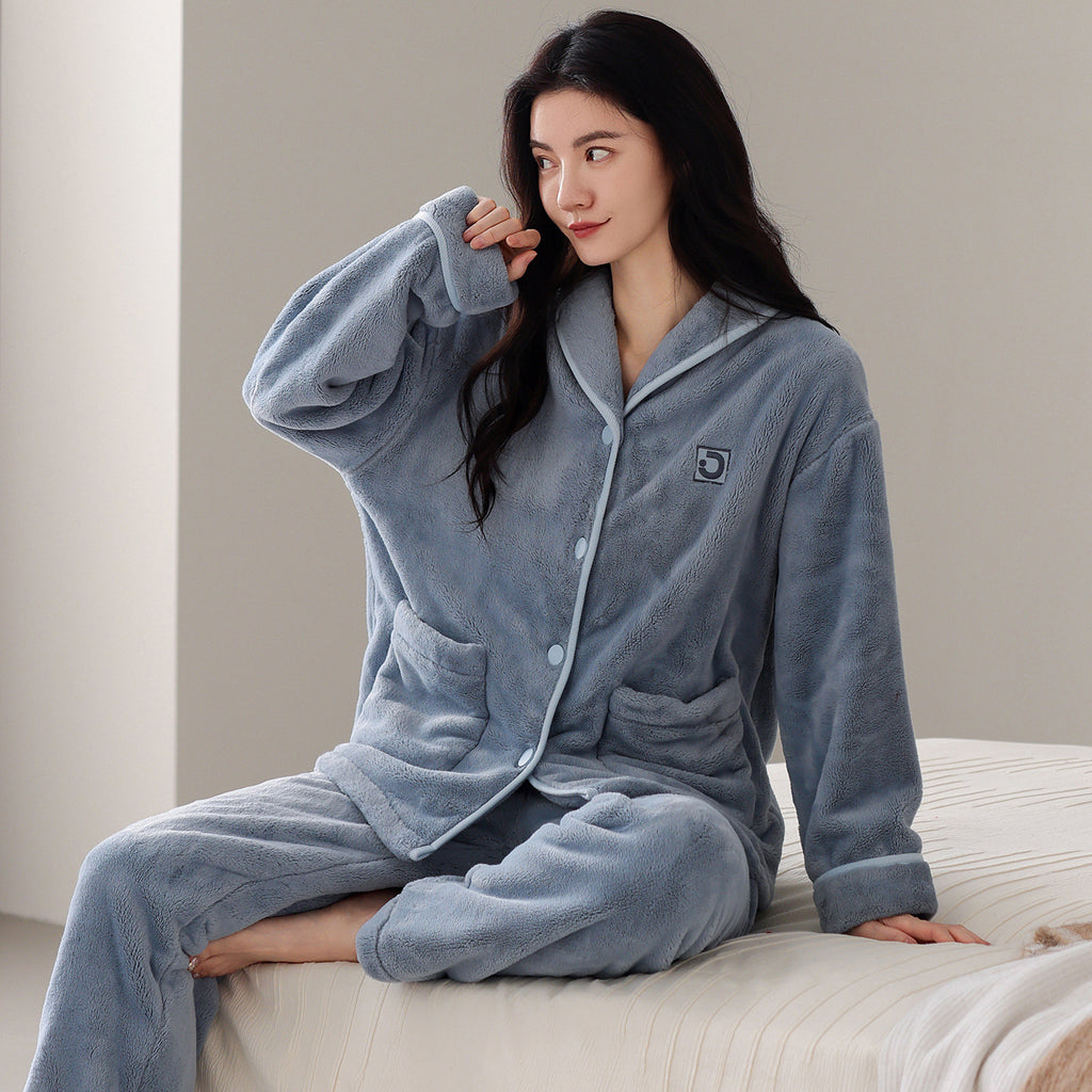 Women's Flannel Warm Cardigan Thickened Pajamas