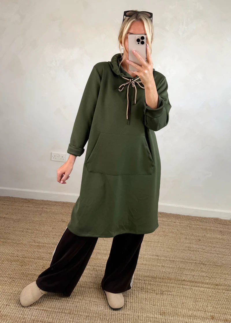 Women's Loose Oversized Knit Solid Color Hooded Maxi Dress