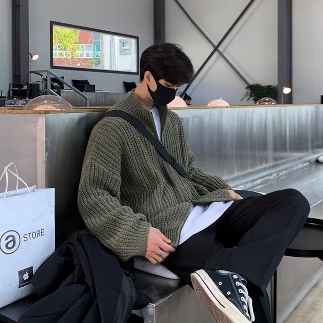 Half Turtleneck Men's Spring And Autumn All-matching Lazy Style Solid Color Sweater Coat Main Image