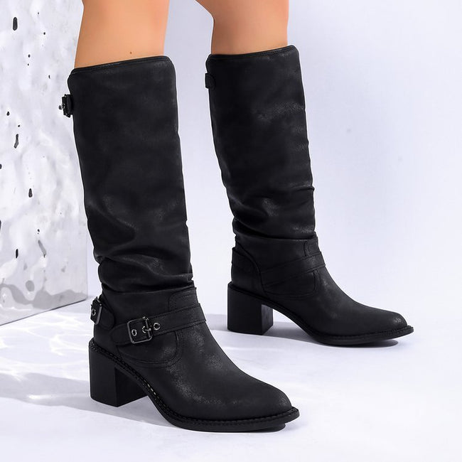 Stylish And Comfortable Buckle Chunky Heel Women's Boots Hover Image