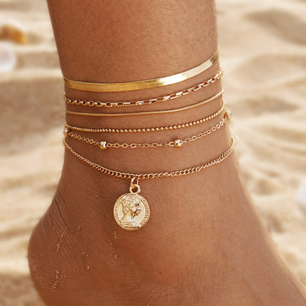 Bohemian Retro Anklets Layered Chain Star Pendants