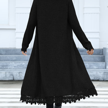 Women Elegant Lace Trim Cardigan Round Neck Long Sleeve