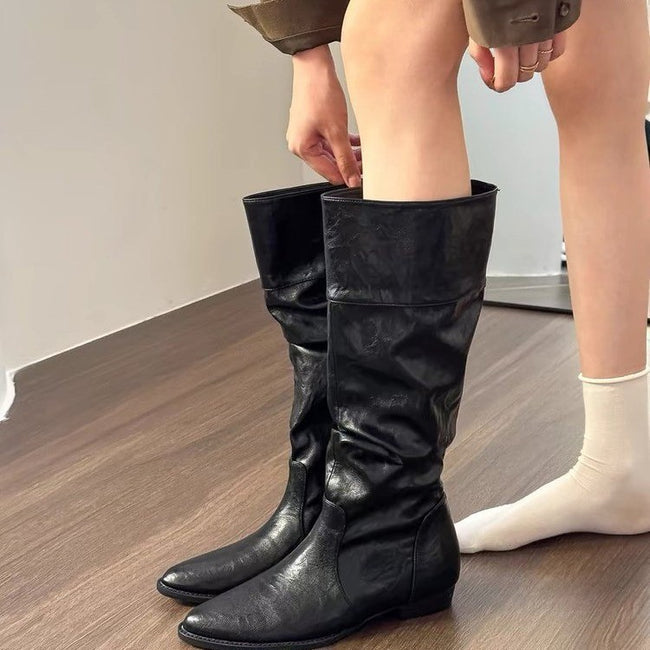 Small Retro Pointed Height Increasing Insole Boots Below The Knee High Hover Image