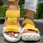 Platform Sandals Summer Braided Knit Hollow Open Toe Slipper Sandals - Anklet Not Included