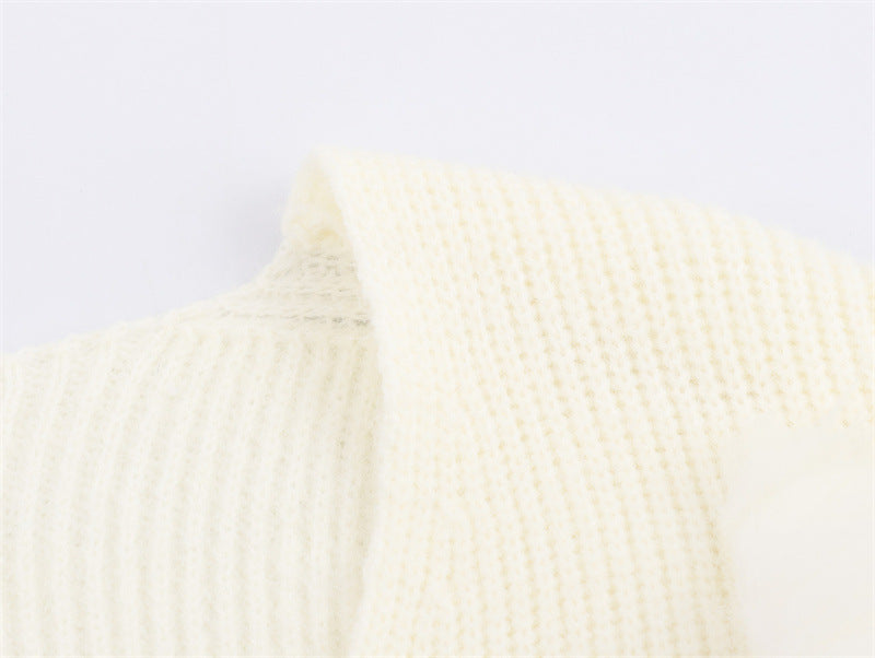 Casual V-neck Cuff Furry Knitted Dress